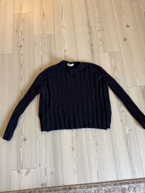 Women's navy blue Ribbed Crewneck Sweater
